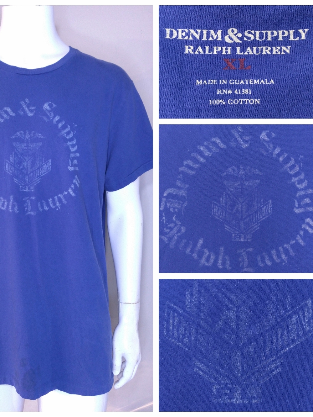DENIM & SUPPLY RALPH LAUREN Vintage T Shirt XL Eagle Insignia CREST Mens POLO RL
